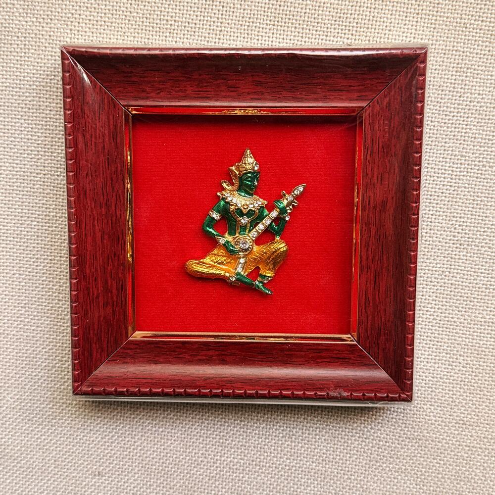 Jeweled Thai Deity Figure, Red Lacquer Frame